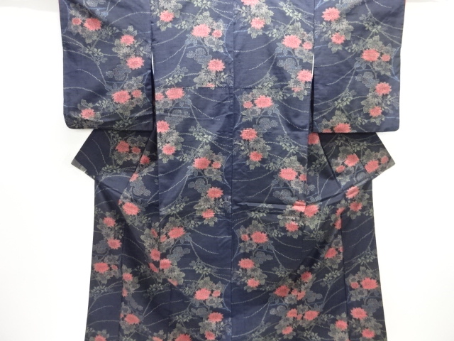 JAPANESE KIMONO / TOKAMACHI TSUMUGI / WOVEN FLORAL PLANTS